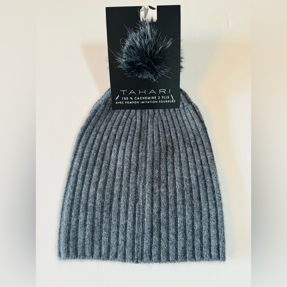 NWT Tahari dark grey cashmere hat